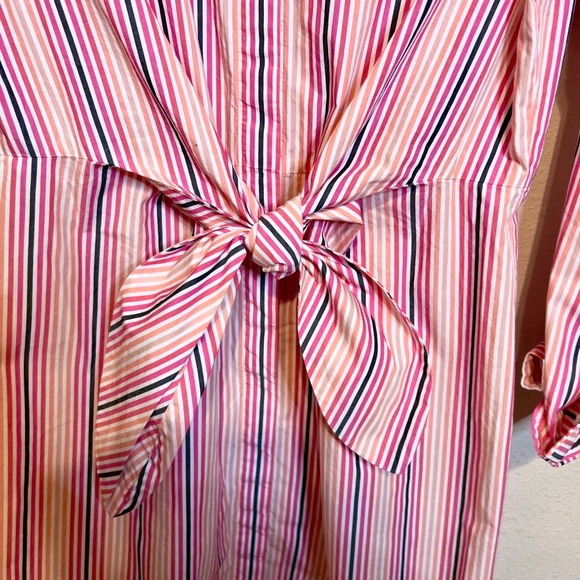 Calvin Klein Pink, Gray, Coral and White Striped Long Sleeve Shirt Dress. Size 6 - Picture 4 of 6